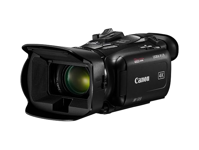 Caméscope professionnel noir Canon LEGRIA HF G70 avec son pare-soleil en place