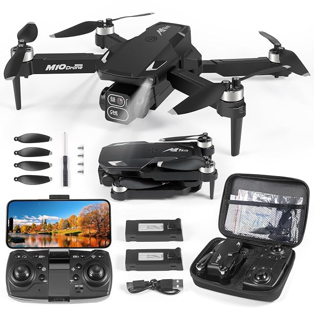 Drone pliable Bfhdbdt P8 gris avec sa caméra motorisée et sa mallette de transport