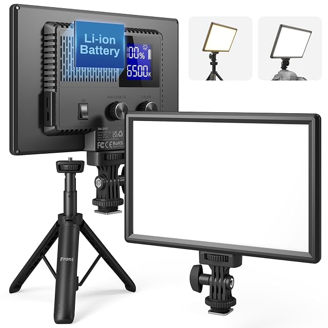 Panneau LED RaLeno PLV-S116 noir sur son mini-trépied télescopique fourni