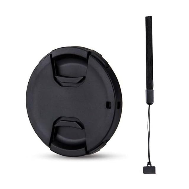 Bouchon d’objectif JJC de 52 mm à pincement central avec son cordon élastique attaché