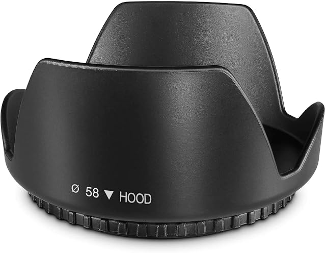 Pare-soleil YRTIYO en plastique noir vissé sur un objectif de kit de 58 mm