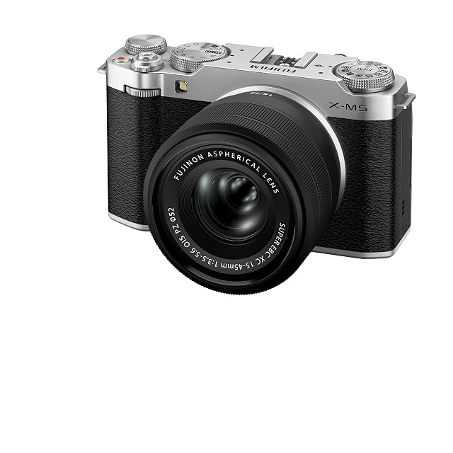 Appareil hybride Fujifilm X-M5 argent avec le zoom de kit XC15-45mm monté