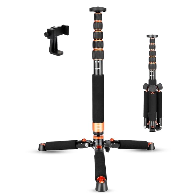 Monopode koolehaoda K-266 orange et noir, avec son pied-base métallique et ses six sections