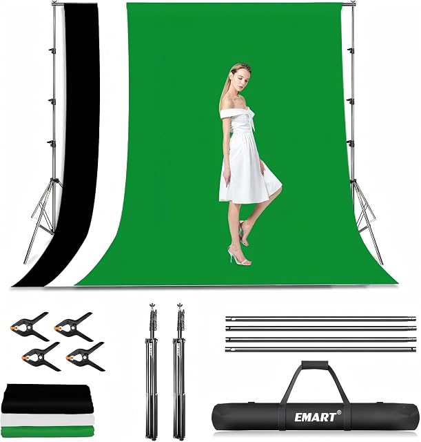 Système de fond EMART monté avec son tissu blanc et ses quatre pinces