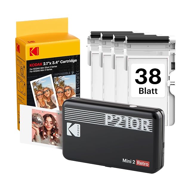 Imprimante KODAK Mini 2 Retro délivrant un tirage de 5 sur 7,6 cm