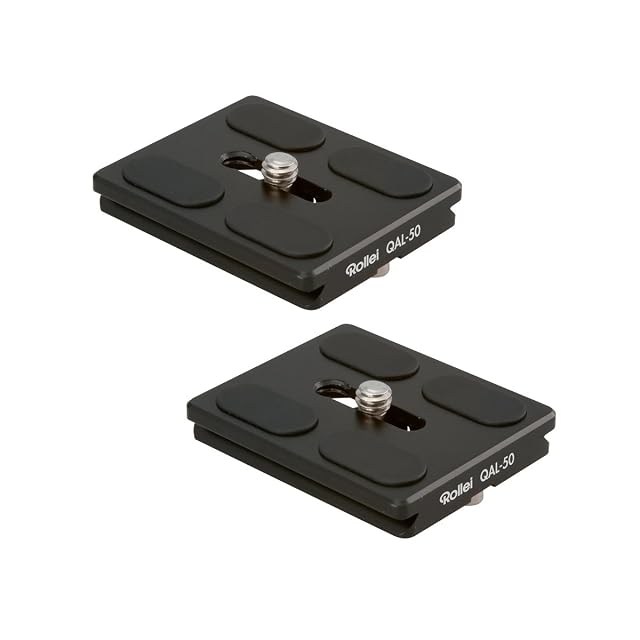 Paire de plaques de fixation rapide Rollei QAL-50 en aluminium noir avec leurs vis de fixation