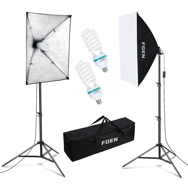 Ensemble de boîtes à lumière FGen avec deux caissons de 50 sur 70 cm sur pieds et ses ampoules CFL