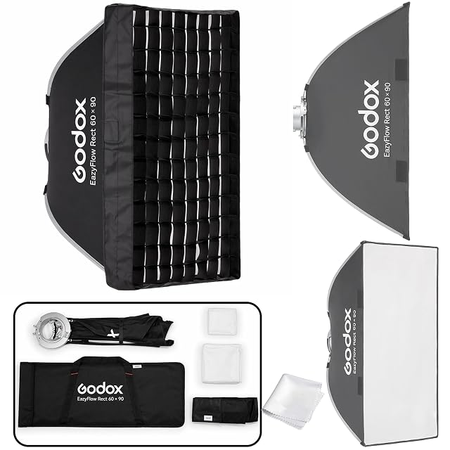 Boîte à lumière rectangulaire Godox EazyFlow avec sa bague d’adaptation Bowens