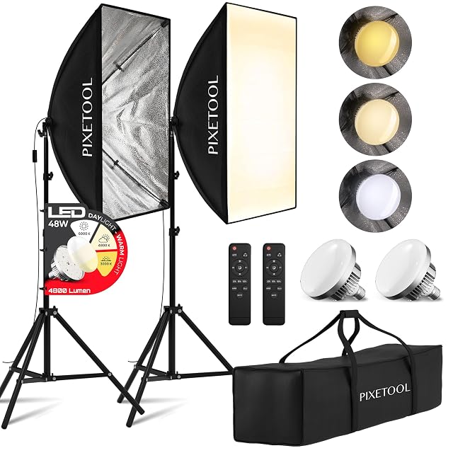 Ensemble de boîtes à lumière Pixetool avec deux caissons de 70 sur 50 cm, lampes LED et télécommandes