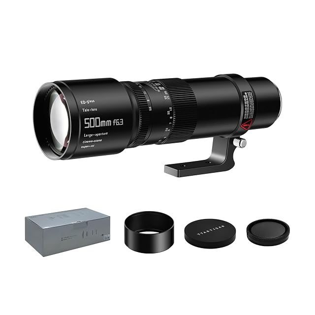 Focale fixe super-téléobjectif TTARTISAN 500mm F6.3 noire, avec son collier de trépied autour du fût