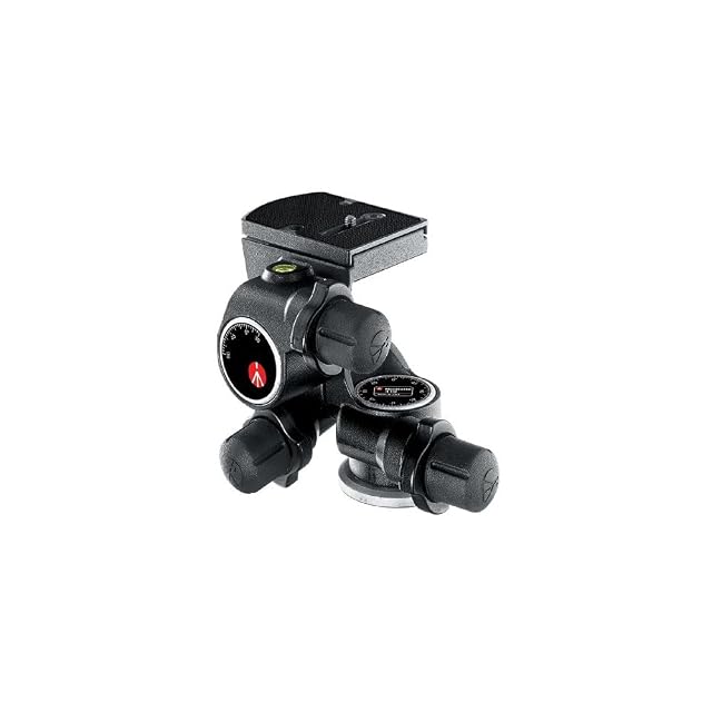 Rotule à crémaillère Manfrotto 410 Junior avec ses trois molettes de réglage et sa bulle de niveau