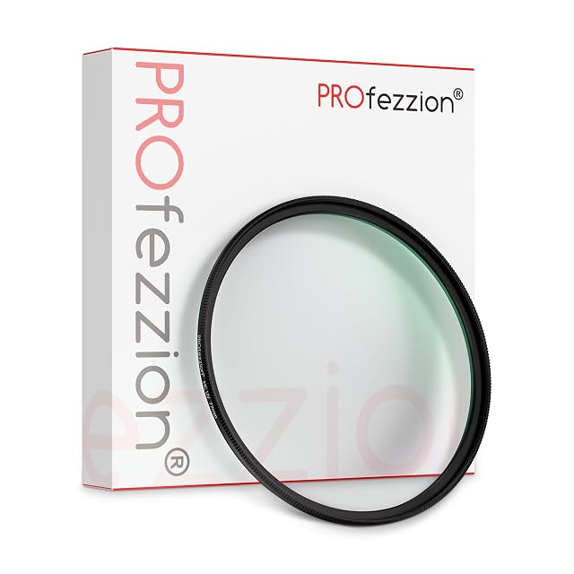 Filtre UV PROfezzion de 67 mm dans sa fine monture en aluminium à côté de son étui rembourré