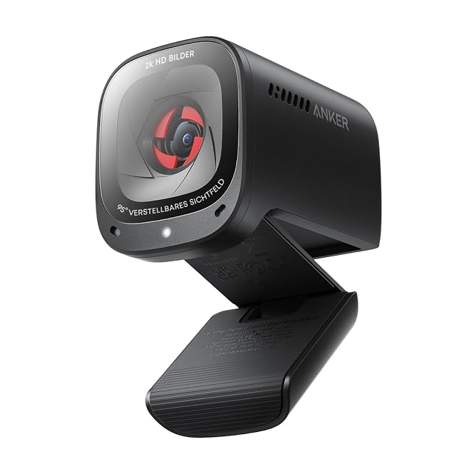 Webcam Anker PowerConf C200 noire à volet de confidentialité coulissant, sur une pince d’écran